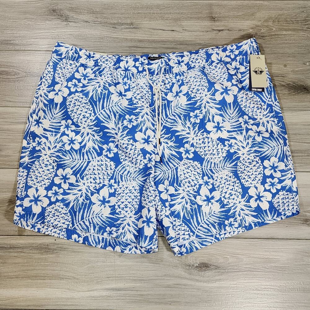 Dockers Swim Shorts Men's 4XB Blue Floral 9" Inseam New